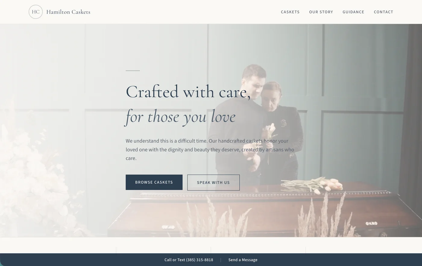 Hamilton Casket website - e-commerce with white-glove delivery