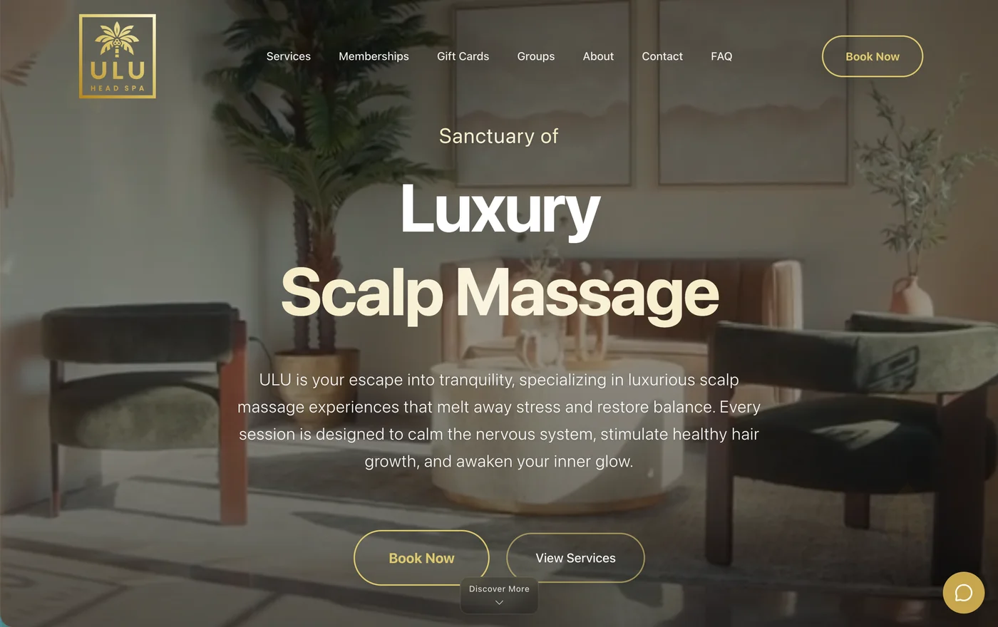 ULU Head Spa website - luxury wellness booking platform